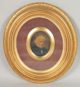A GOOD VICTORIAN GILT FRAMED OVAL PORTRAIT of a man, head and shoulders. 4ins x 3.5ins