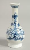 A RARE 18TH CENTURY LOWESTOFT MINIATURE BOTTLE VASE painted with flowers and strutting bird.