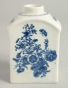 AN 18TH CENTURY LOWESTOFT FINE TEA CANISTER printed with flowers, crescent mark to base.