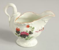 AN 18TH CENTURY WORCESTER DOLPHIN MOULDED EWER with lamprey handle painted with the rare black