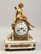 A 19TH CENTURY ENAMEL BRONZE AND WHITE METAL CLOCK with classical female figures. 15ins high.