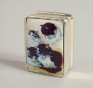 A SILVER PILL BOX 'CATS'.