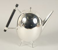 A CHRISTOPHER DRESSER DESIGN GLOBULAR PLATED TEA POT.