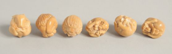 SIX SMALL CARVED NUT NETSUKES