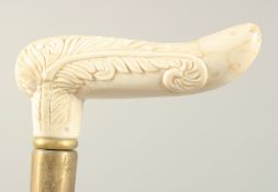 A WALKING STICK with carved bone handle 'ACANTHUS'. 2ft 11ins long.
