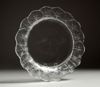 A LALIQUE GLASS CIRCULAR PLATE, the sides with leaves.