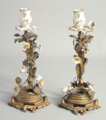 A PAIR OF ORMOLU CANDLESTICKS. 9.5ins long.