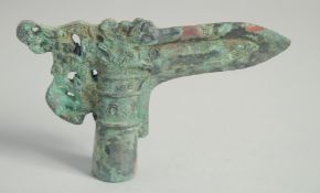A CHINESE BRONZE STICK HANDLE. 13cm long