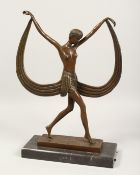 A BRONZE ART DECO DANCER on a black base.