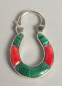 A SILVER AND MALACHITE HORSESHOE PADLOCK