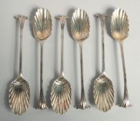 A SET OF SIX SHELL BOWLS TEASPOONS. Birmingham 1977.