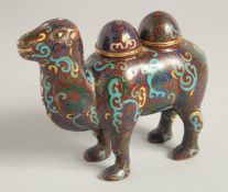 A GOOD CLOISONNE ENAMEL DOUBLE HUMPBACK CAMEL. 6ins long.