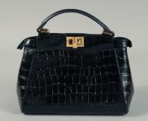 A FENDI BLACK CROCODILE HANDBAG. 9ins x 6.5ins