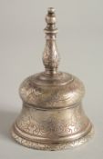 A CONTINENTAL SILVER TABLE BELL, mark struck on finial, with a cross. 3.5ins high.