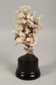 A LARGE CORAL SPECIMEN on a wooden stand. 8ins high.