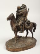 A SUPERB RUSSIAN BRONZE GROUP OF A MAN ON HORSEBACK KISSING A GIRL, cast by WOERFFEL, ST.