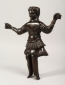A POSSIBLY 16TH CENTURY BRONZE OF A MAN ARMS OUTSTRETCHED. 10ins long.