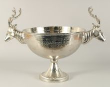 A STAG CIRCULAR PEDESTAL PLATED WINE COOLER. 15ins diameter.