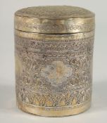 AN INDIAN CIRCULAR METAL DRUM AND COVER 3.5ins high.
