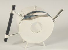 A LARGE CHRISTOPHER DRESSER DESIGN PLATED, CIRCULAR TEA POT.