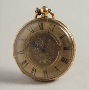 AN 18K GOLD ENGRAVED LADIES POCKET WATCH