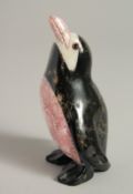 A RUSSIAN SILVER TWO COLOUR AGATE PENGUIN in a Faberge box. 5ins high.