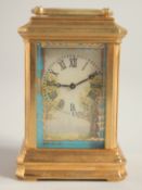 A MINIATURE SEVRES STYLE CARRIAGE CLOCK with painted dial