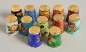 TWELVE VARIOUS CLOISONNE THIMBLES.