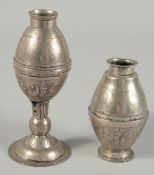 TWO MALAYSIAN METAL VASES 3ins and 5ins high.