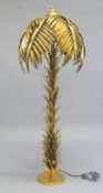 A DECORATIVE GILT METAL PALM TREE FLOOR STANDING LAMP. 6ft 2ins high.