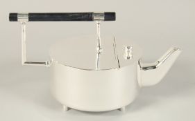 A LARGE CHRISTOPHER DRESSER DESIGN PLATED, CIRCULAR TEA POT with a hole.