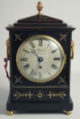 A GOOD SMALL REGENCY EBONISED BRACKET CLOCK by ROSSITER, BRIDGEWATER, with silver dial, brass inlay,