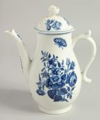 AN 18TH CENTURY WORCESTER FINE AND UNUSUALLY SMALL COFFEE POT AND COVER painted with flowers and