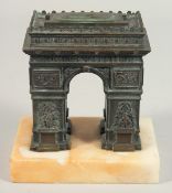 A SUPERB 19TH CENTURY FRENCH BRONZE OF THE ARC DE TRIOMPHE, on a marble base.