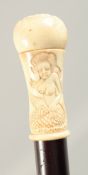 A WALKING STICK with carved bone handle 'MERMAID' 2ft 11Ins
