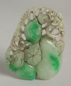 A LARGE CARVED JADE PENDANT WITH SEAL. 3.25ins.