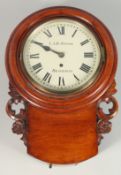 A GOOD VICTORIAN MAHOGANY CASED WALL CLOCK by L. A. R. STEVENS, BRACKNELL, with white dials and