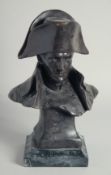 LECOMTE. A BRONZE BUST OF NAPOLEON. Signed, 12 ins on a marble base.