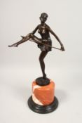 AFTER D. ALANZO. A BRONZE DANCER on a marble base Signed. 19ins overall.