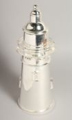 A PLATED LIGHTHOUSE COCKTAIL SHAKER. 14ins high.
