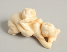 A CARVED BONE EROTIC NETSUKE. 2.5ins