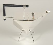 A CHRISTOPHER DRESSER DESIGN PLATED TRIANGULAR TEA POT.