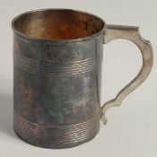 A GEORGE III HALF PINT MUG with two reeded bands. Engraved M. C. London 1807, maker C. H.