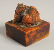 A SQUARE SOAPSTONE SEAL. 2ins.