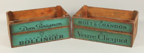 A PAIR OF WOODEN CHAMPAGNE BOXES