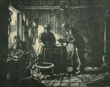 Norman Thomas Janes, 'Onion sellers', woodcut, signed in pencil, label verso, 7.5