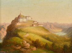 Hubert Satler (1817-1904) Austrian, A hill palace and other buildings, oil on panel, signed with