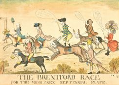 A 18th Century hand coloured etching of The Brentford Race for the Middlesex Septennial plate,