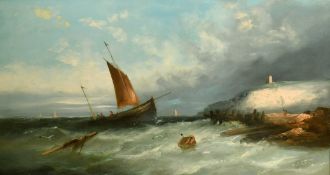 William Henry Williamson (1820-1833) British, 'Shipping off Scarborough', oil on canvas, signed