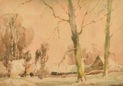 William A Walker (20th Century), farm building in a woodland clearing, watercolour, signed, 14